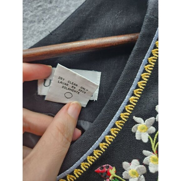 Vtg Black Sleeveless Ultra Dress W/Floral & Strawberry Embroidery Button Accents - Picture 5 of 6